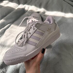 White and Purple Adidas women shoes